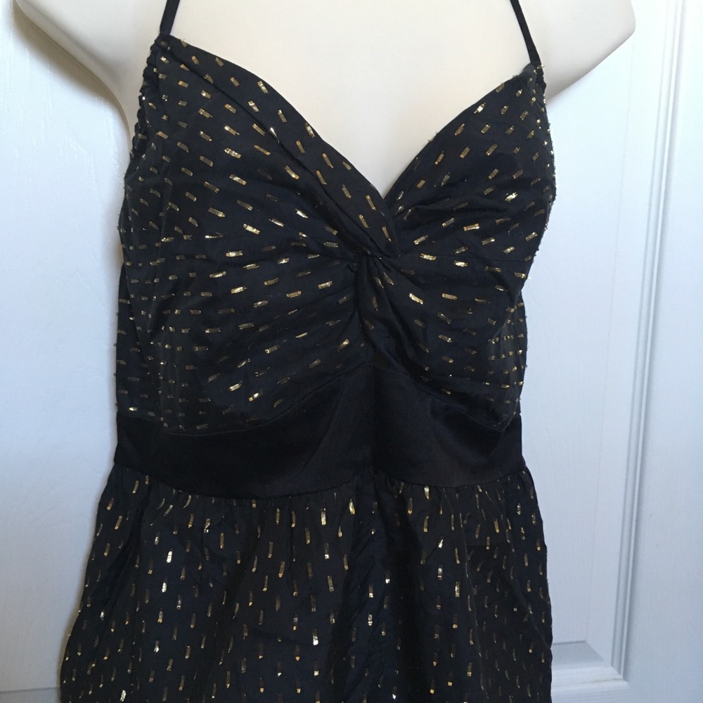 SILK FRENCH CONNECTION BLACK/GOLD HALTER TOP